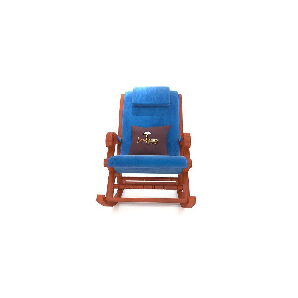 Rudyard Solid Wood Rocking Chair in Blue velvet Colour