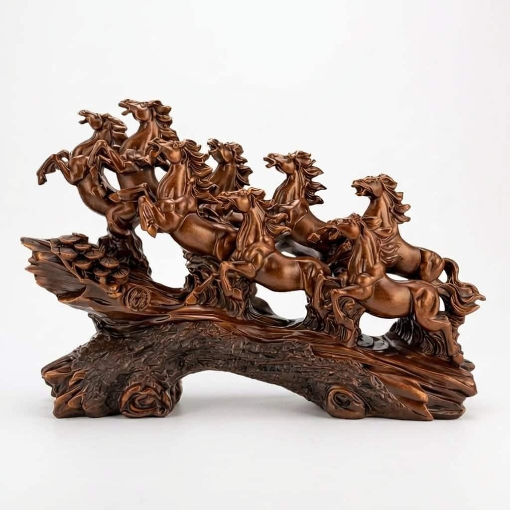 Seven Horse Royal Gallop Horse Sculpture in Dark Brown Colour - Vedas