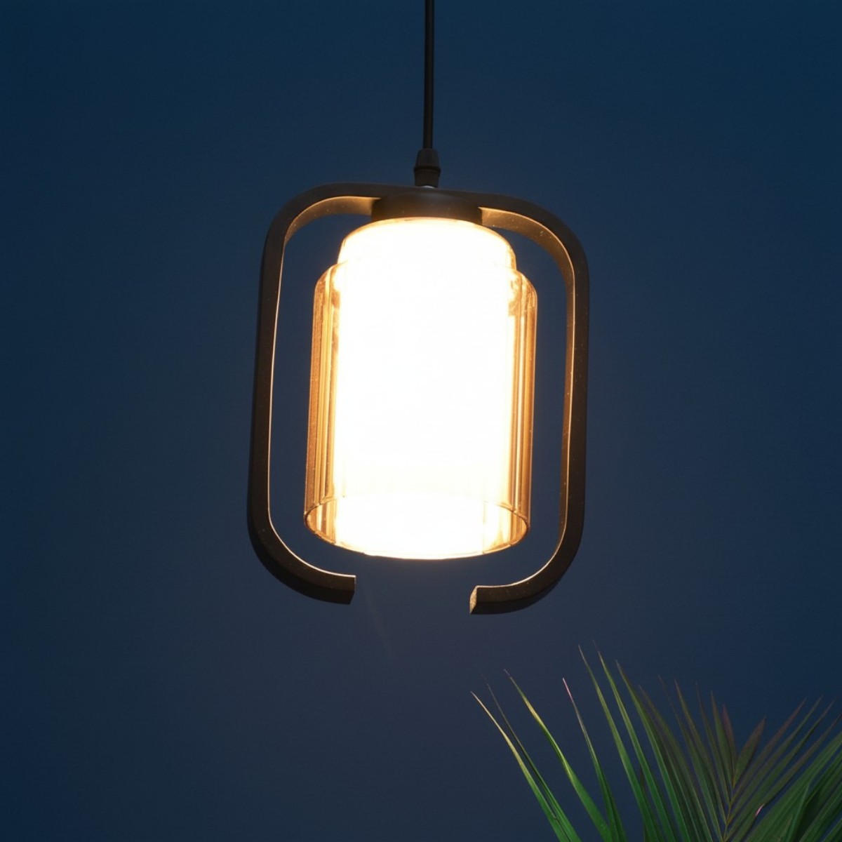 Eliante Hanging Light, Champaign Glass Shade, Mild Steel And Wood, 1 Bulb – Modern Pendant Lighting