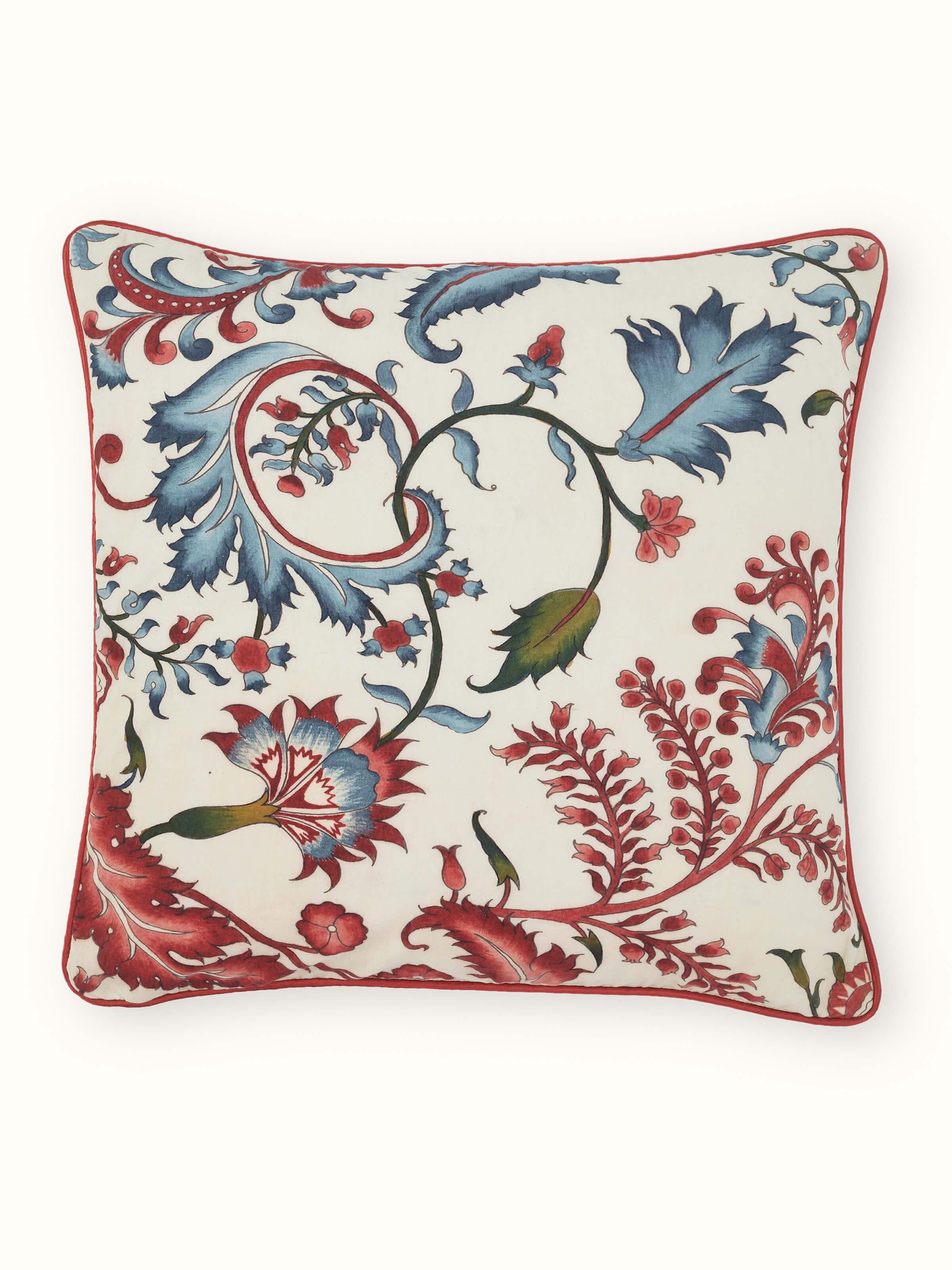 Chintz Red Cotton Hand Painted Kalamkari Cushion Cover