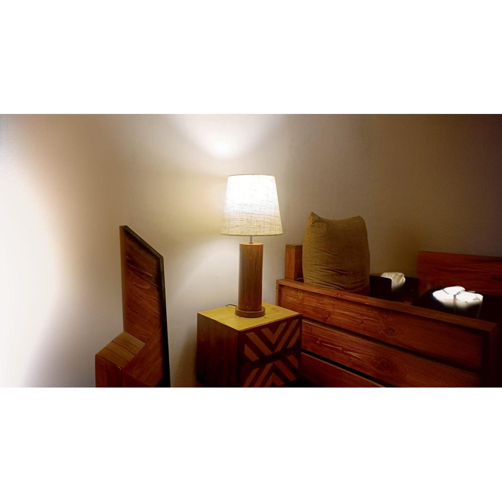 Cedar Brown Wooden Table Lamp with White Fabric Lampshade