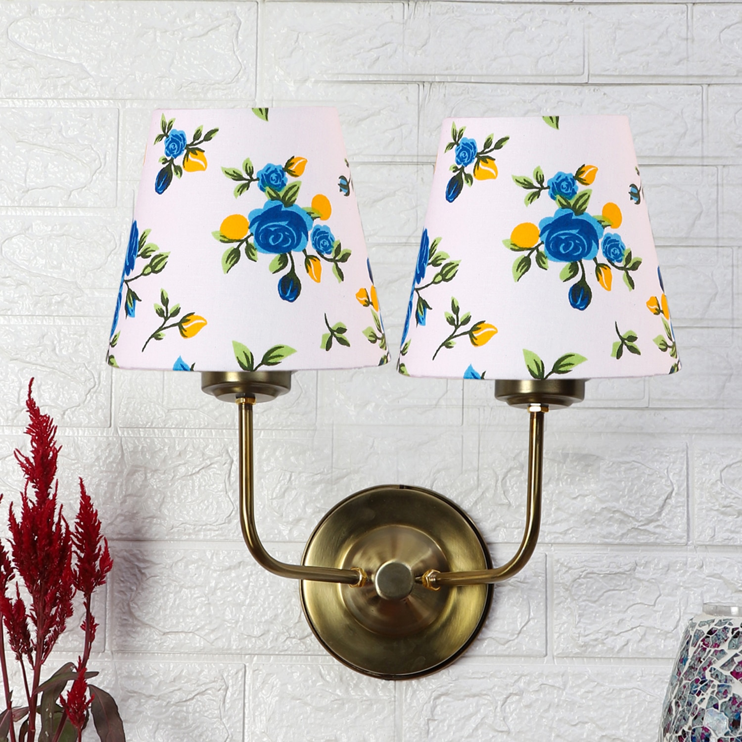 Devansh Metal Electric Wall Light in Gold Colour with Multi Shade Count of 2 Lights - Devansh