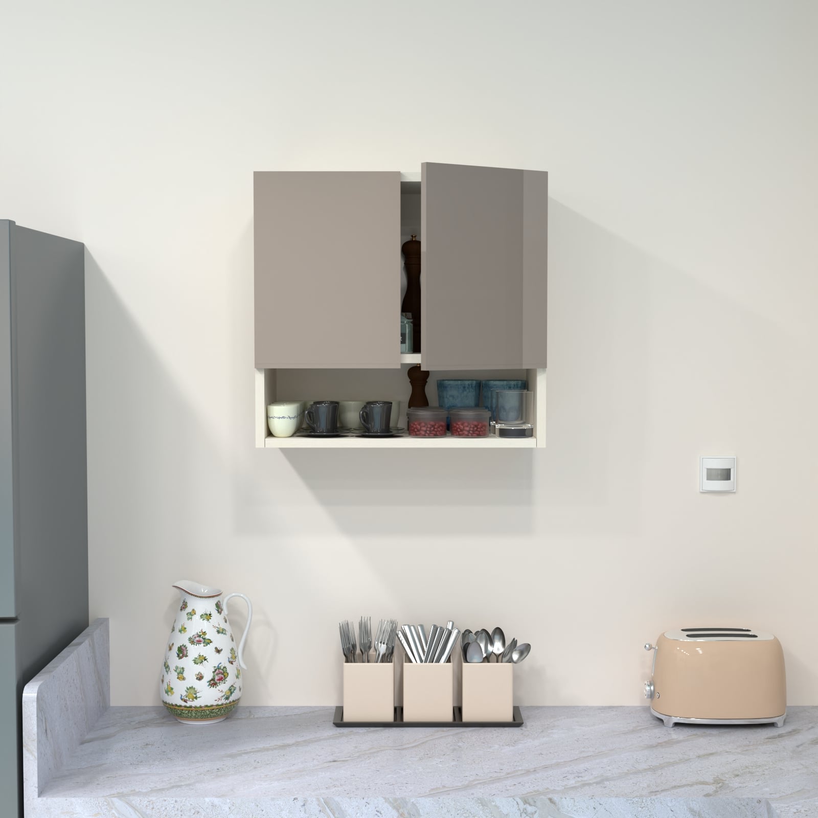 speciality panels 2 Door Mirror Glossy Triple Layered Uv Resistant Handless Cabinet In Mocha Finish-picture-43