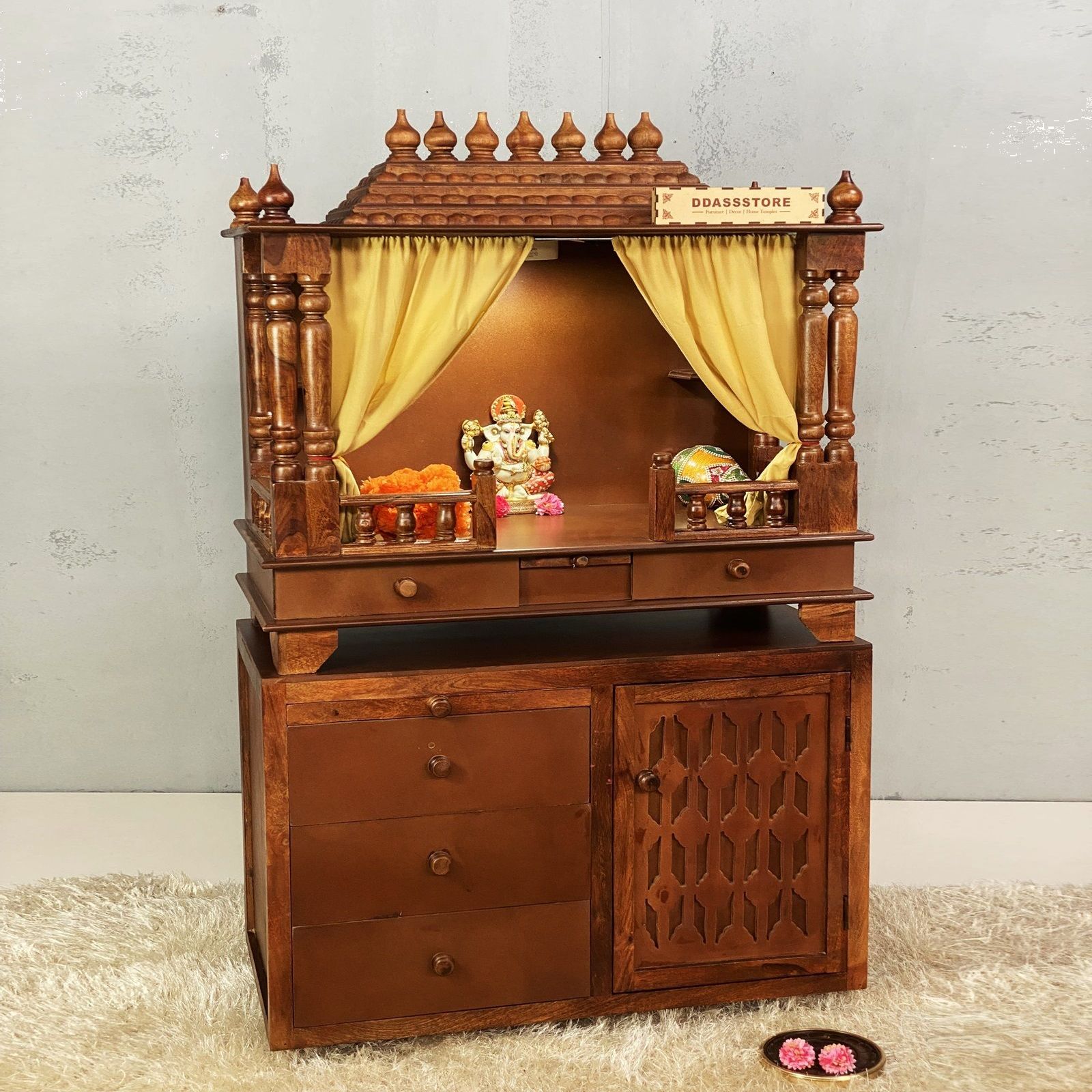 D'Dass Copper Sheesham and Mdf  Wall Hanging Wooden Temple For Pooja