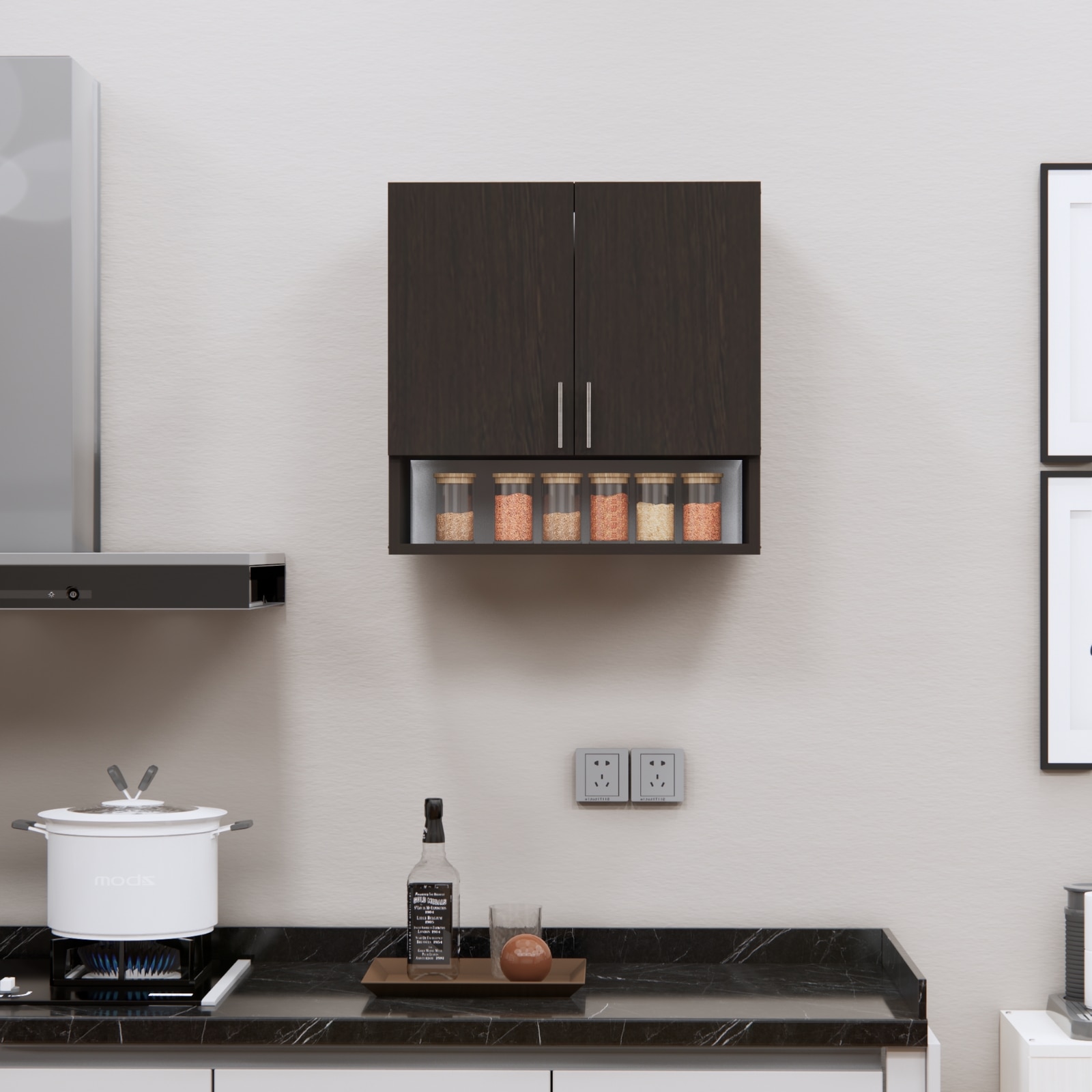 2 Doors Modular Wall Mounted Kitchen Cabinet With Organizer Shelf In Chiyoda Wange Finish - Speciality Panels