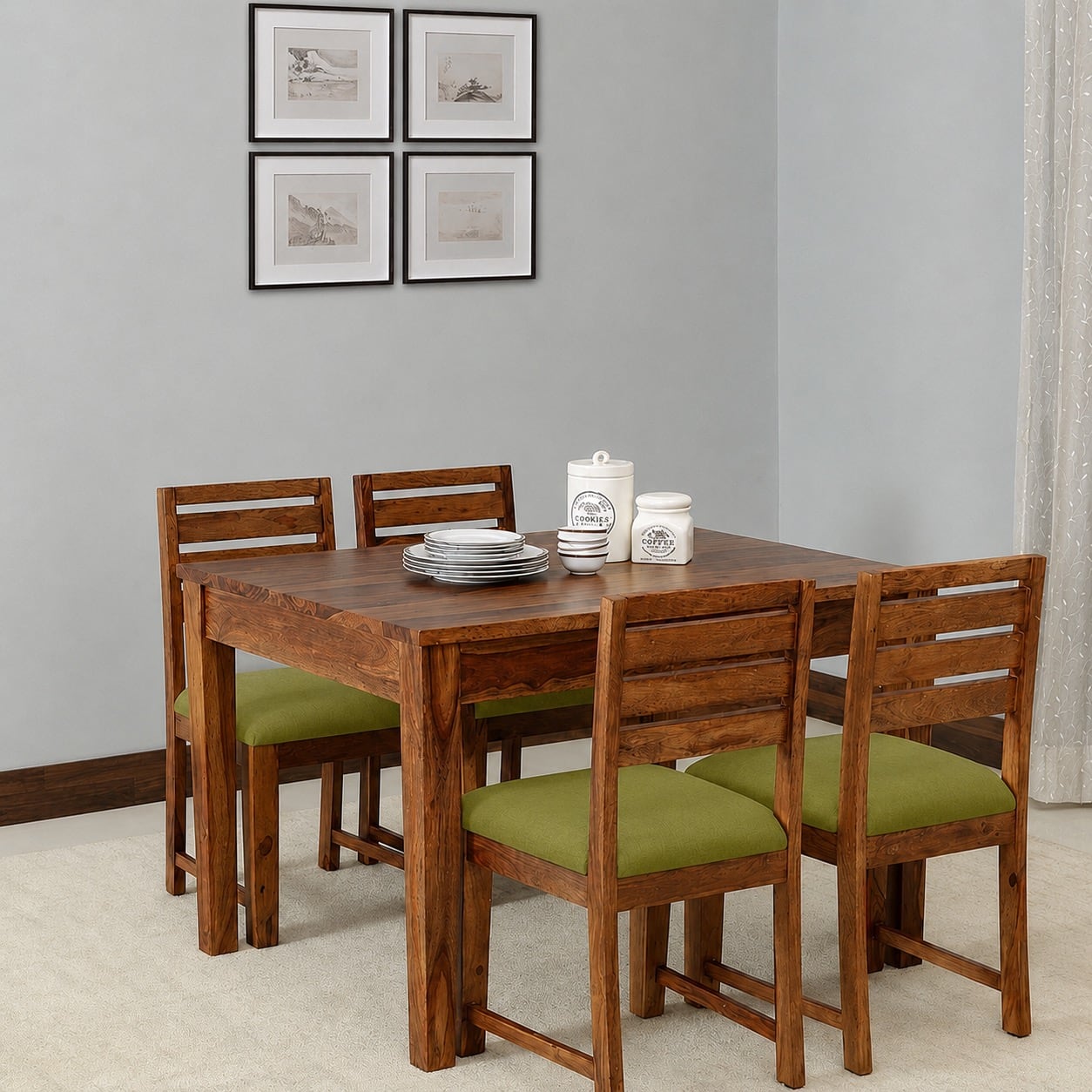 Arbor 4 Seater Dining Set with Olive Green Cushioned Chairs