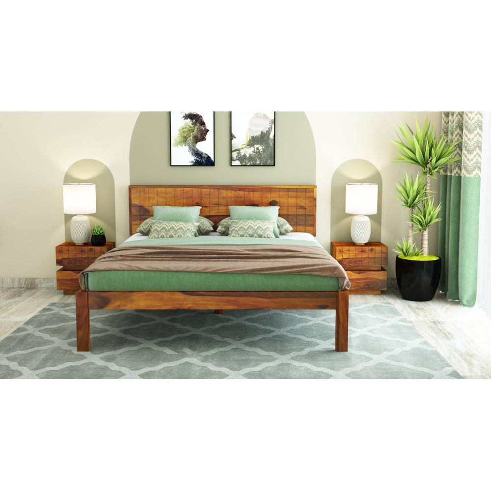 Esra Sheesham Wood King Size Bed Non Storage Honey OakOak Finish (72 x 78 inches)