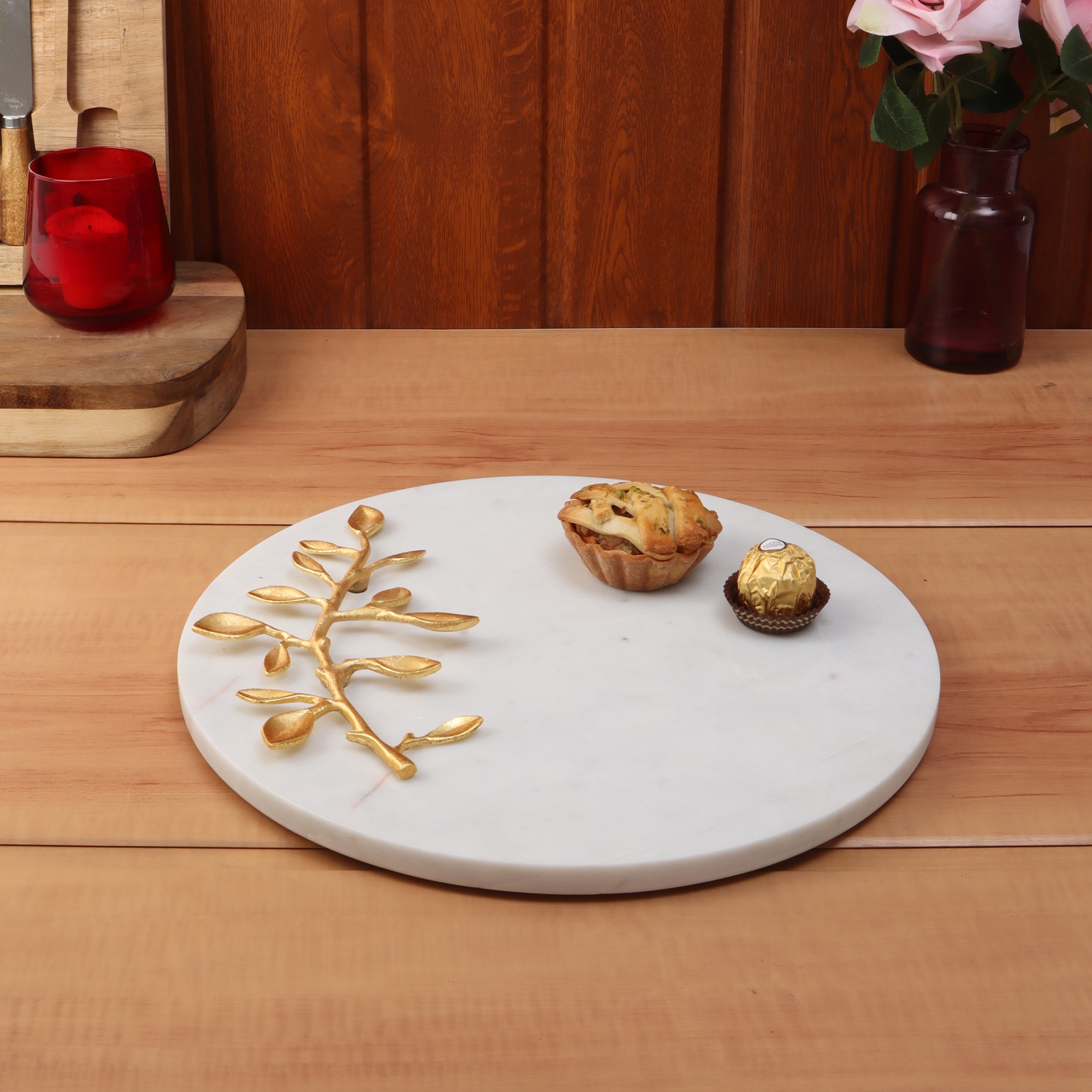 Multi-Utility Marble Platter with Gold Leaf Embedding