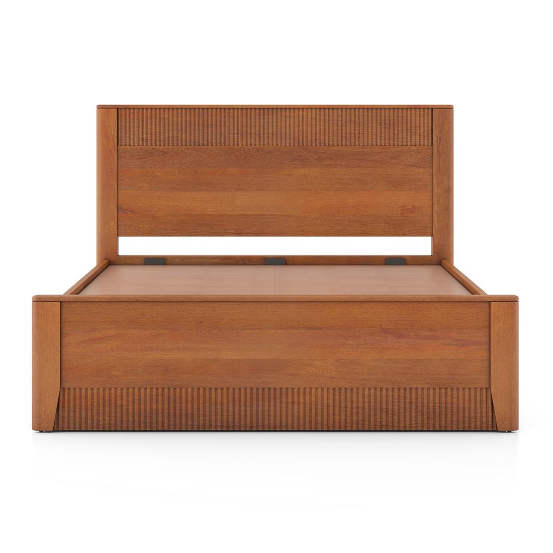 Toledo Solid Wood King Size Hydraulic Storage Bed In Amber Walnut Finish