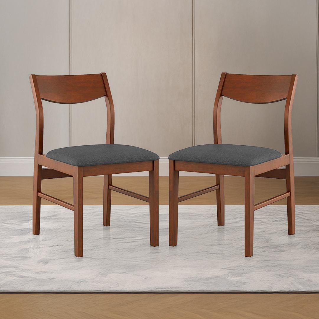 Augusta Solid Wood Dining Chair Set Of 2 In Dark Walnut Finish With Grey Fabric Colour