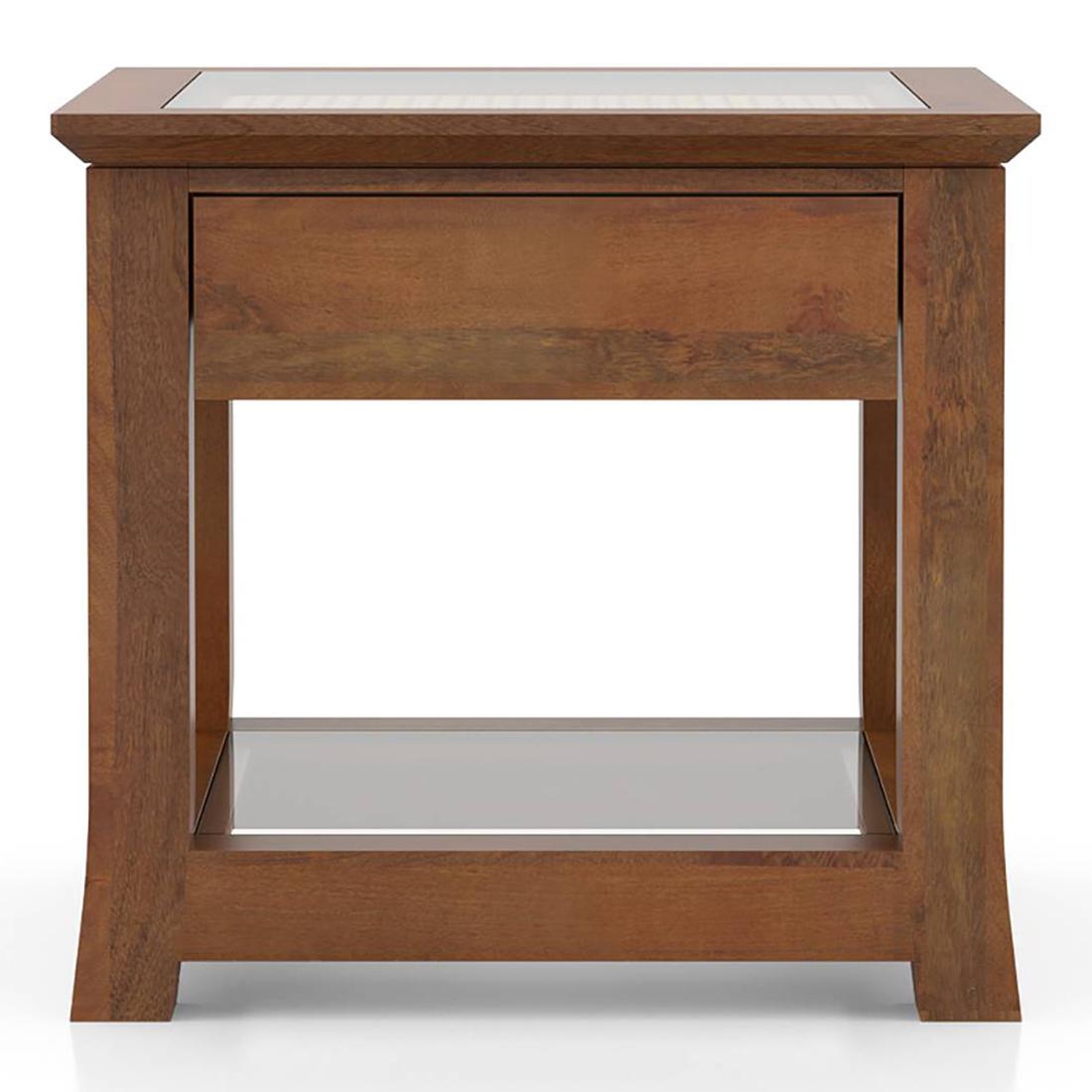 Fujiwara Solid Wood Bedside Table in Amber Walnut Finish