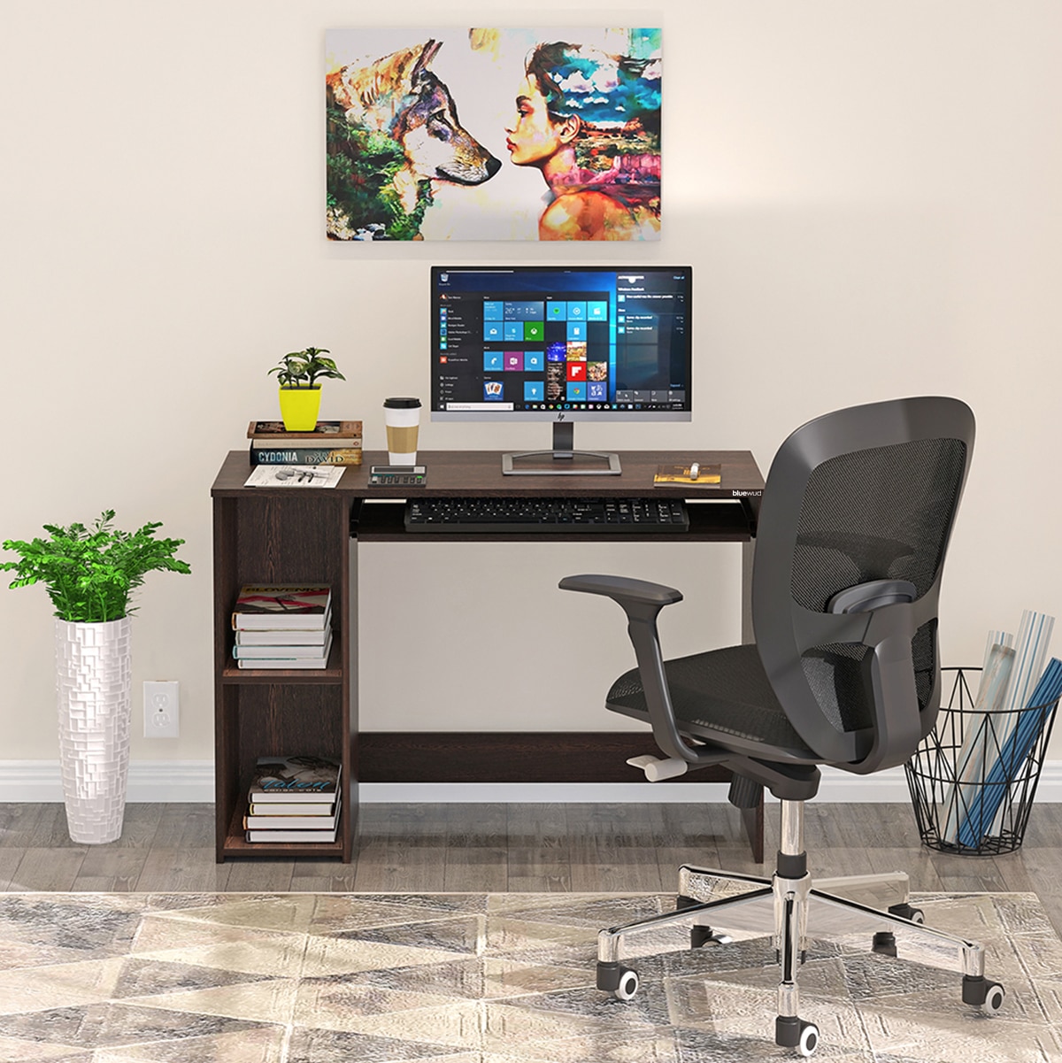 BLUEWUD Mallium Engineered Wood Study and Computer Laptop Table for Home or Office, WFH Desk with Keyboard Slider and Storage Shelves for Adults Kids Students Home Office Furniture (Wenge)