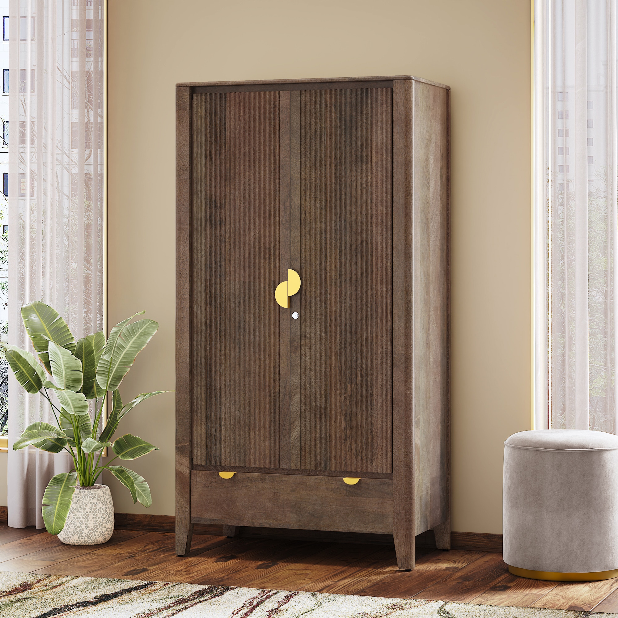 Toledo Solid Wood 2 Door Wardrobe In Danish Walnut Finish