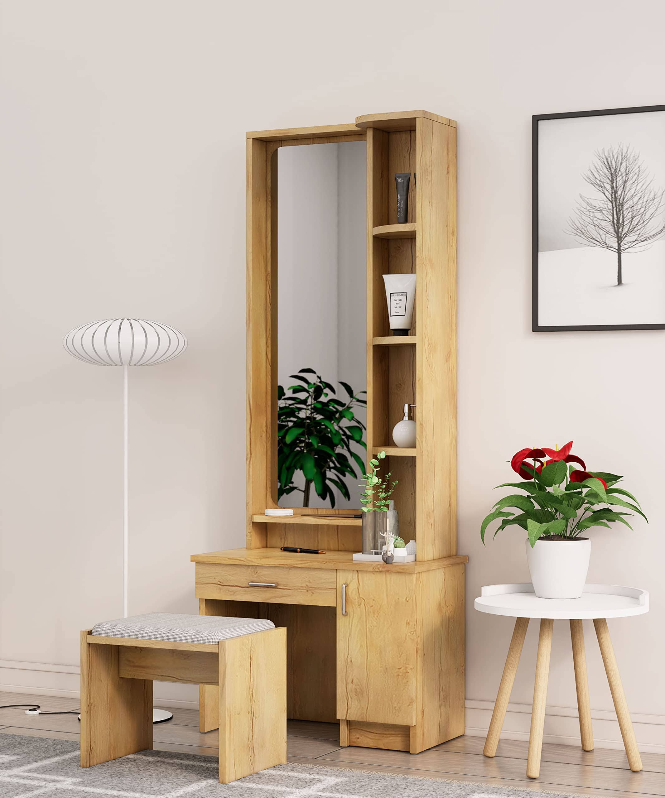 Hexa Red Wooden Dressing Table in Giant Wood Colour - HexaRed