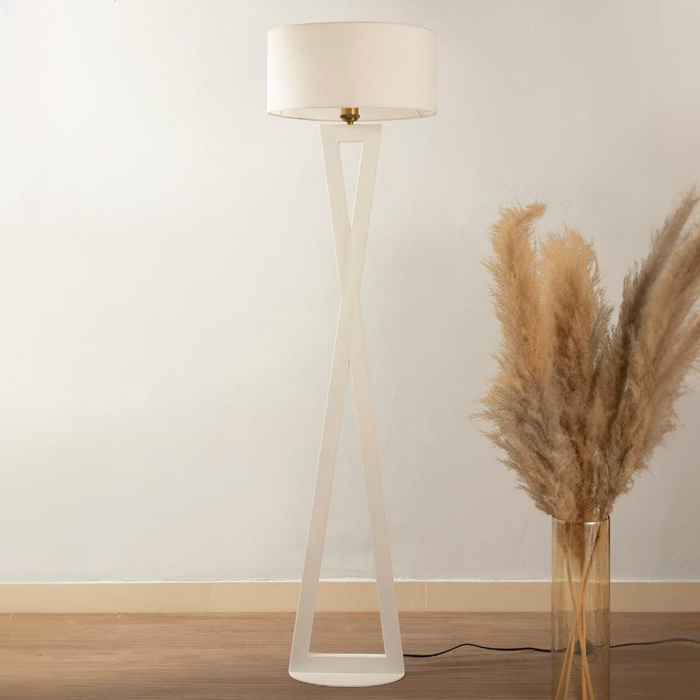 Hamptons White Metal Shade Club Floor Lamp with Metal Base