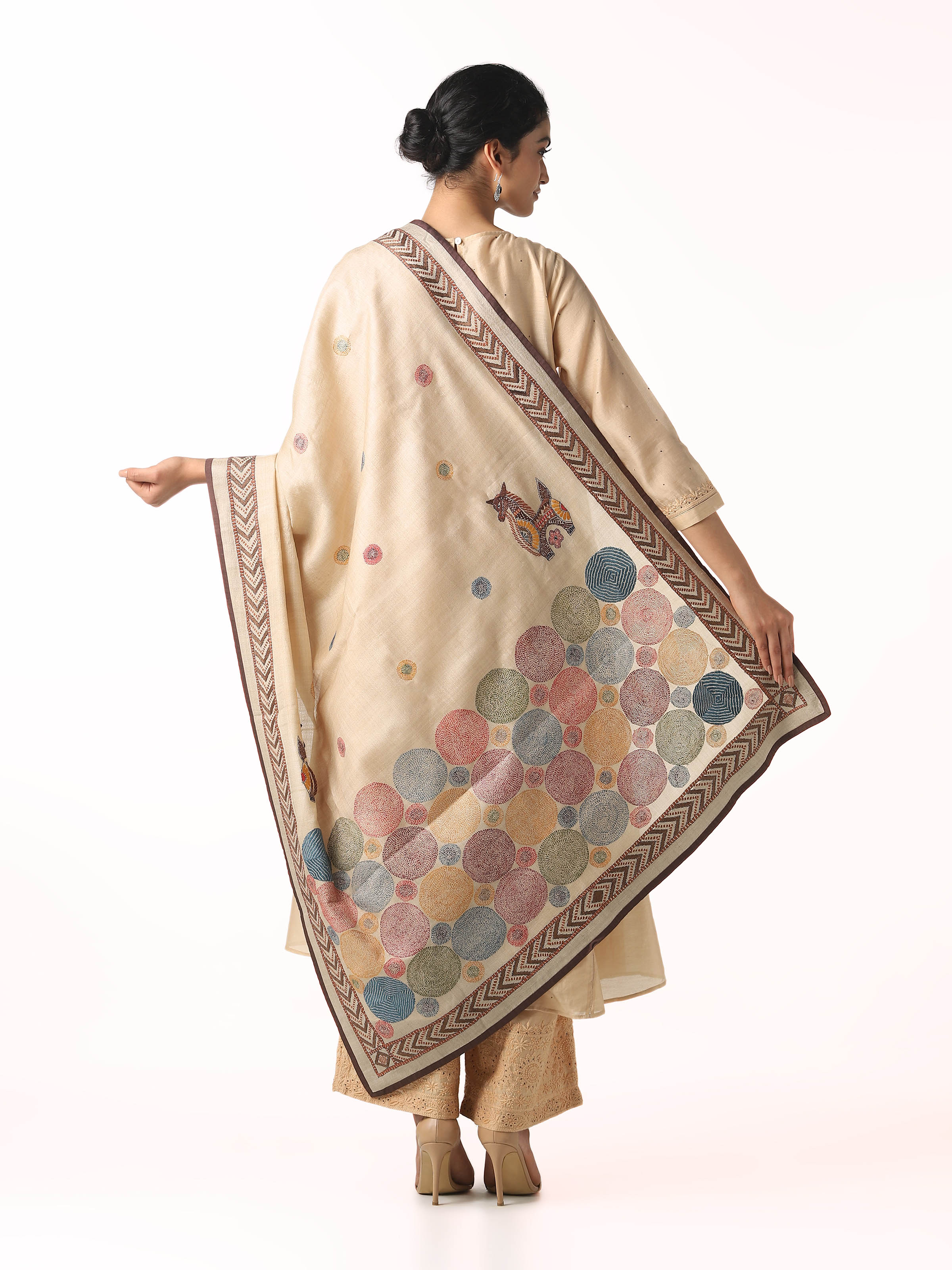 Beige Tussar Silk Bankura Dupatta