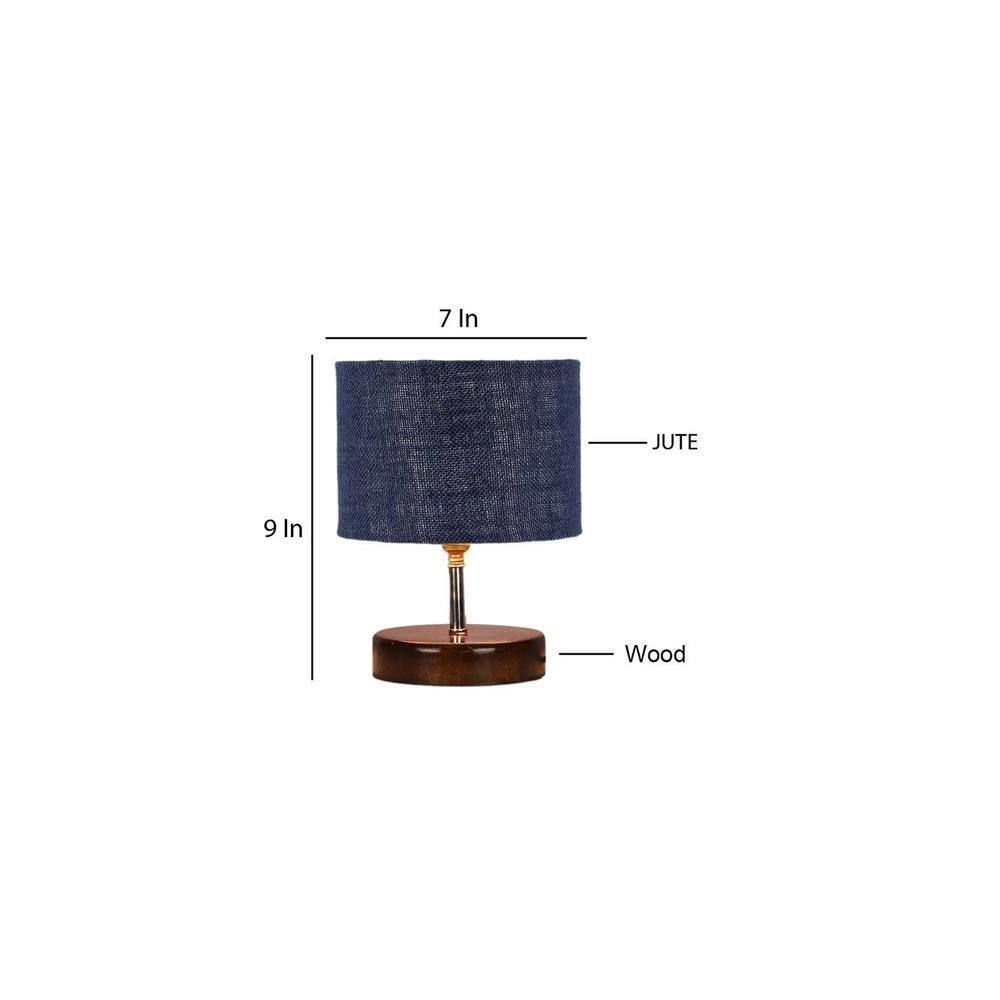 Vinny Blue Jute table lamp with brown wood base