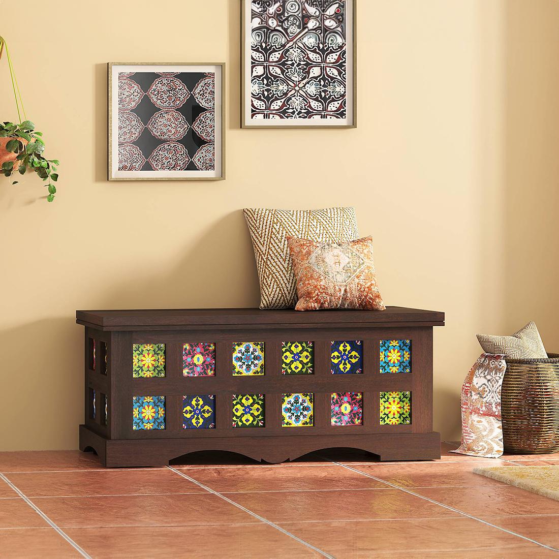 Azul Solid Wood Bench In Brushed Walnut Finish