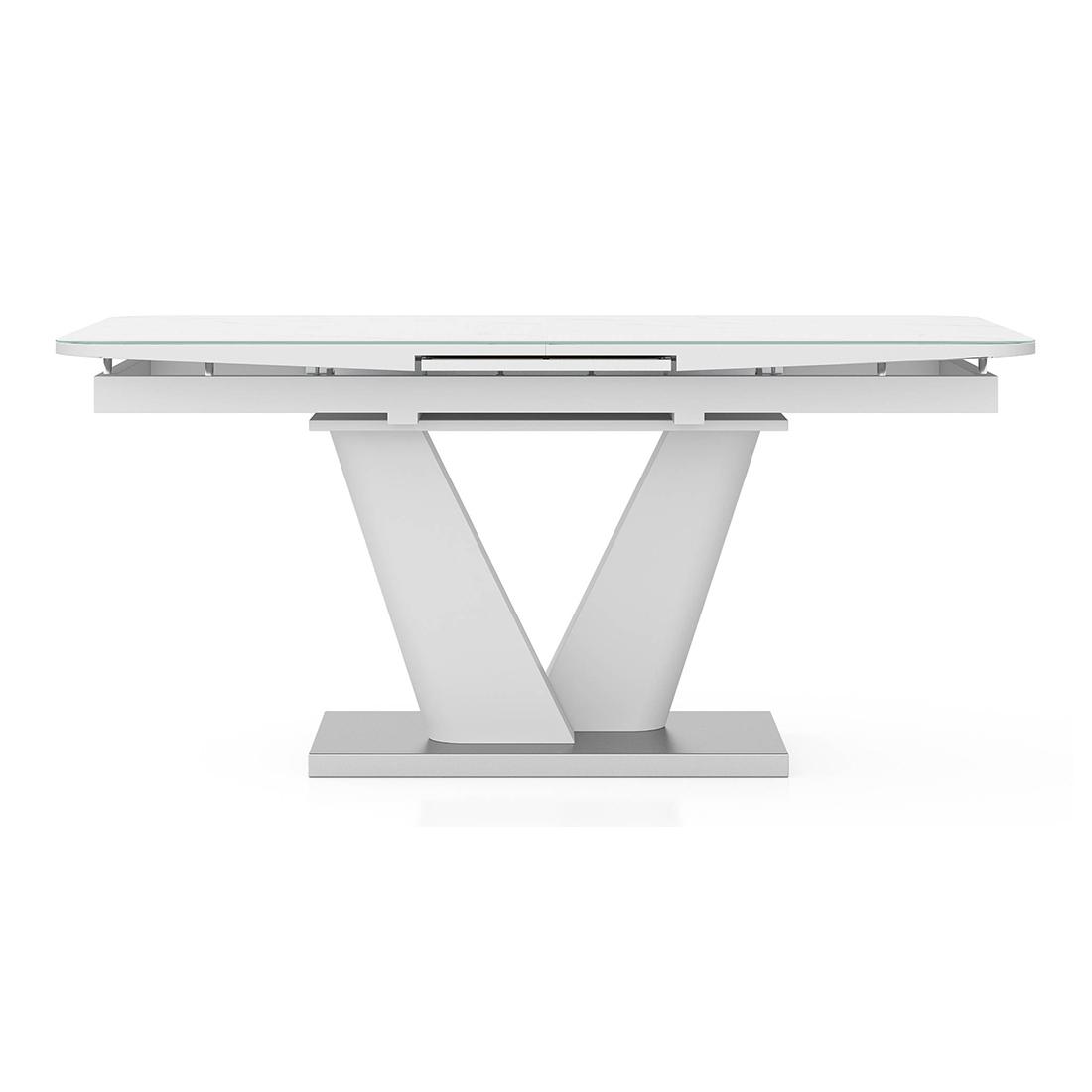 Caribu 6 To 8 Extendable Dining Table In White Marble Color With High Gloss Finish