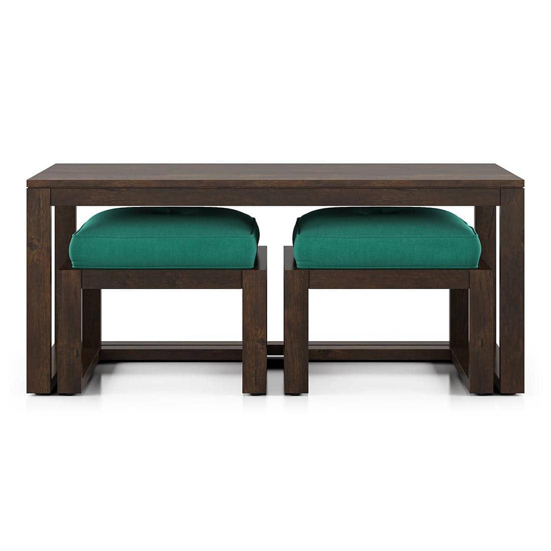 Avril Rectangular Solid Wood Coffee Table In Mango Walnut Finish and in Lagoon Green Colour