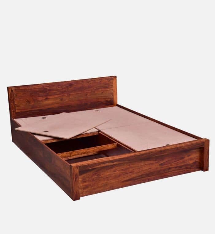 Monaco Solid Wood King Box Storage Bed In Honey Oak Finish