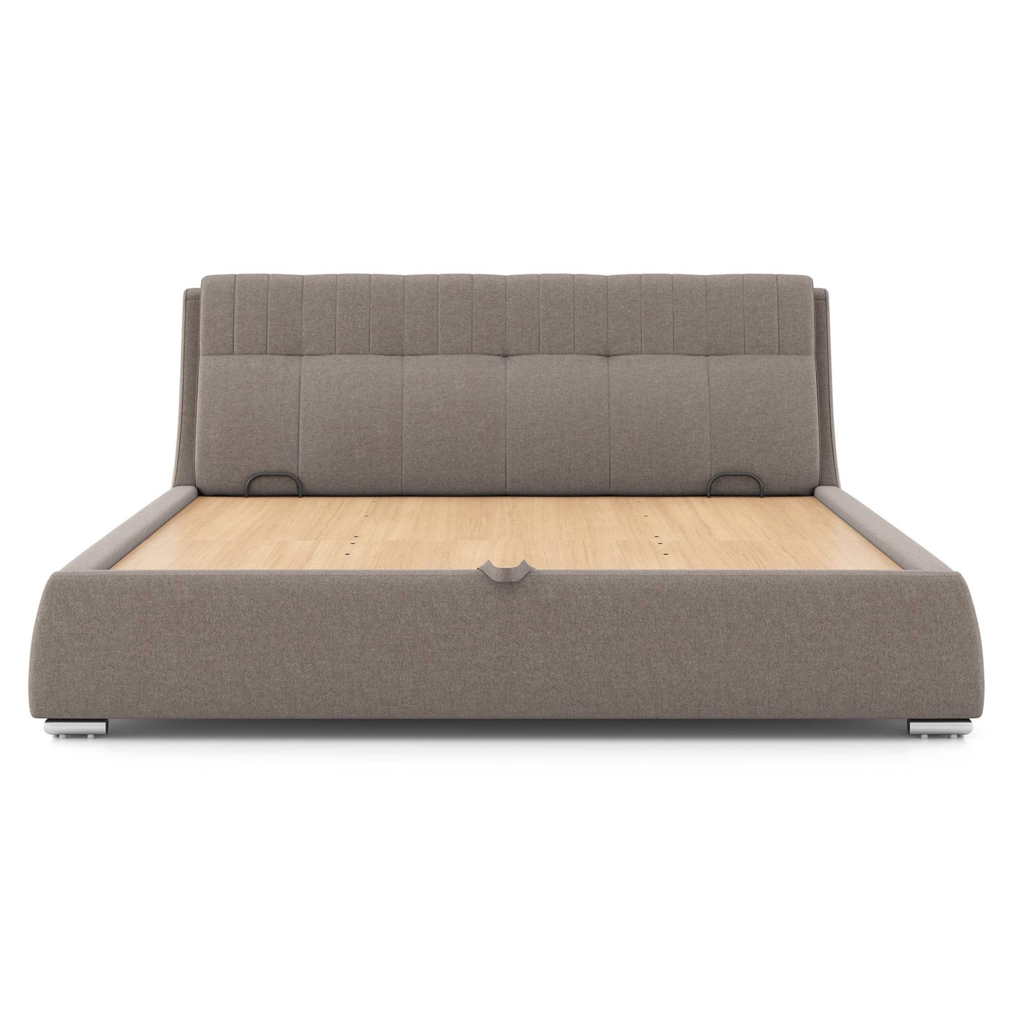 Stanhope Upholestry Hydraulic King Size Bed In Shitake Beige Premium Chenille