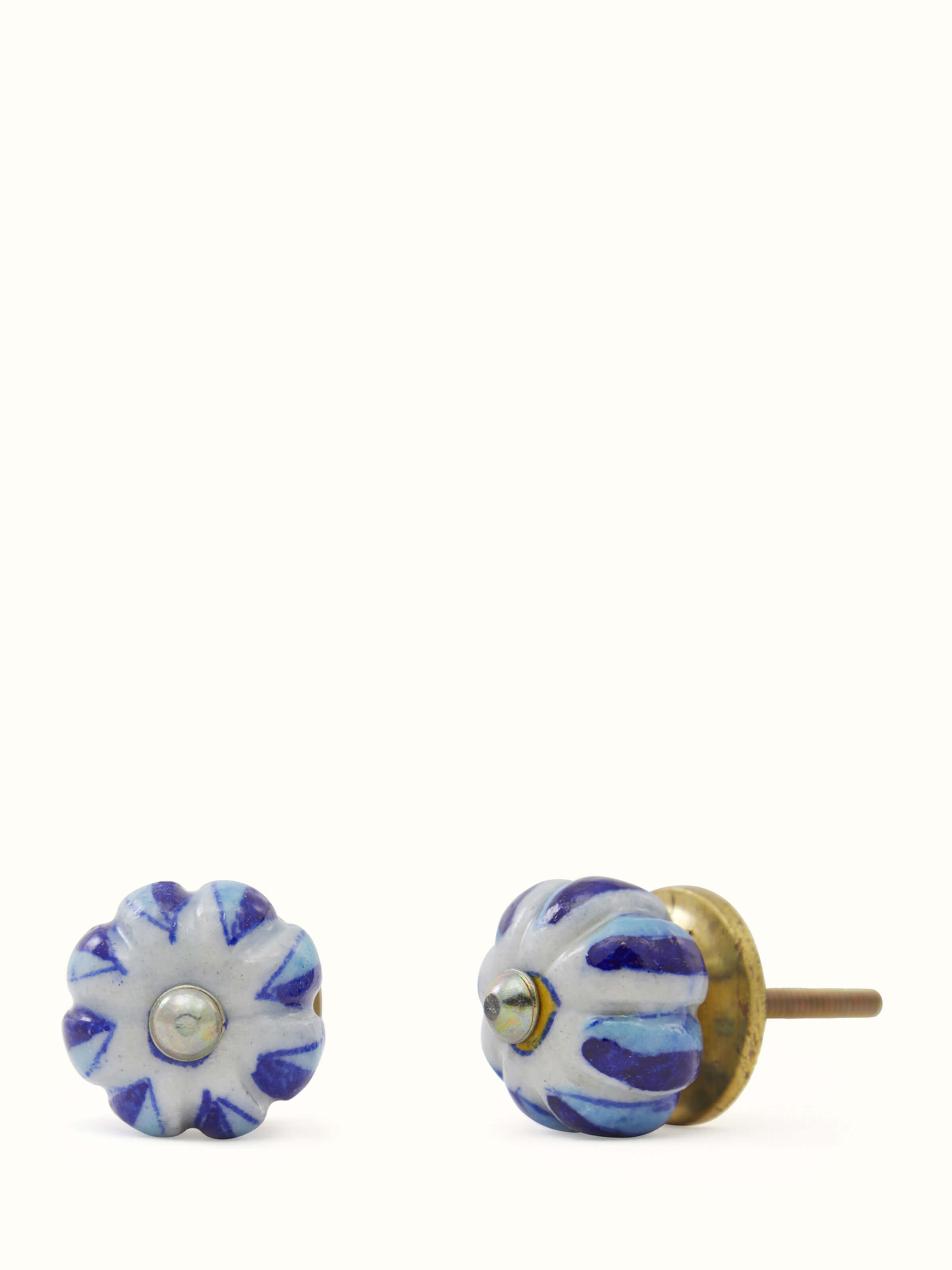 Front view of Blue Pottery Round Rib Door Knob Set