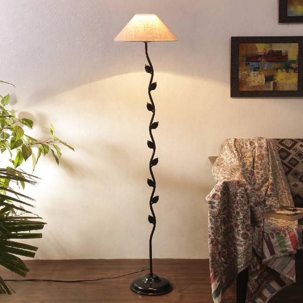 Kiwi White Natural Fiber Floor Lamp with Black Iron Base - Devansh