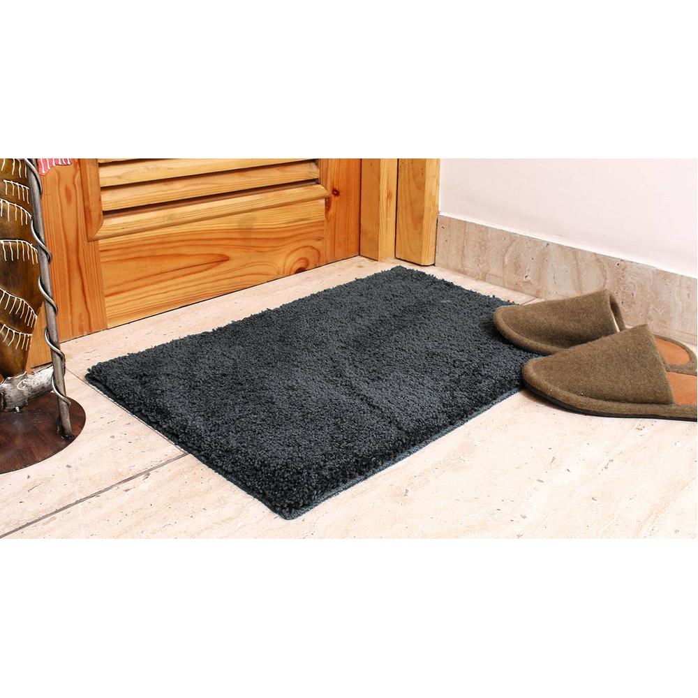 Phoenix Black Solid Natural Fiber 24x16 inches Anti-Skid Bath Mat