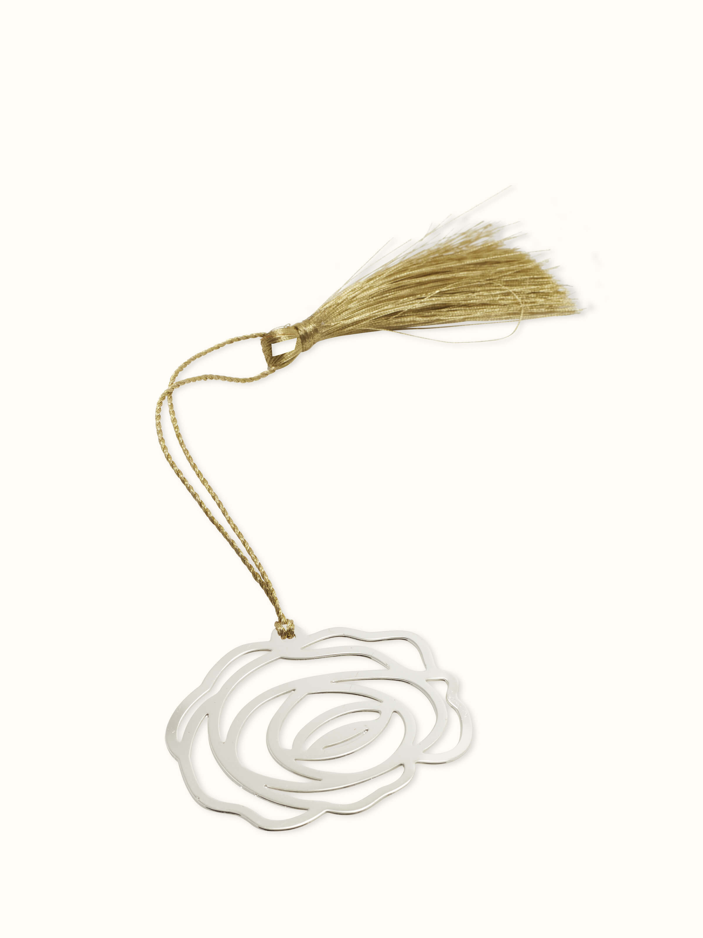 Close-up view of Silver-Plated Rose Bookmark, highlighting the intricate rose detailing and shine