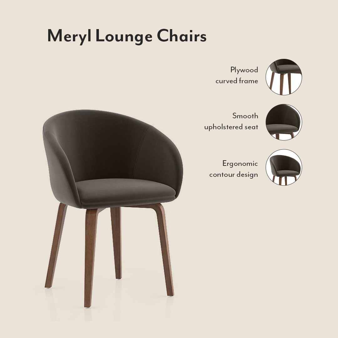 Atlas Solid Wood 6 Seater Compact Dining Table with 6 Meryl Lounge Chair