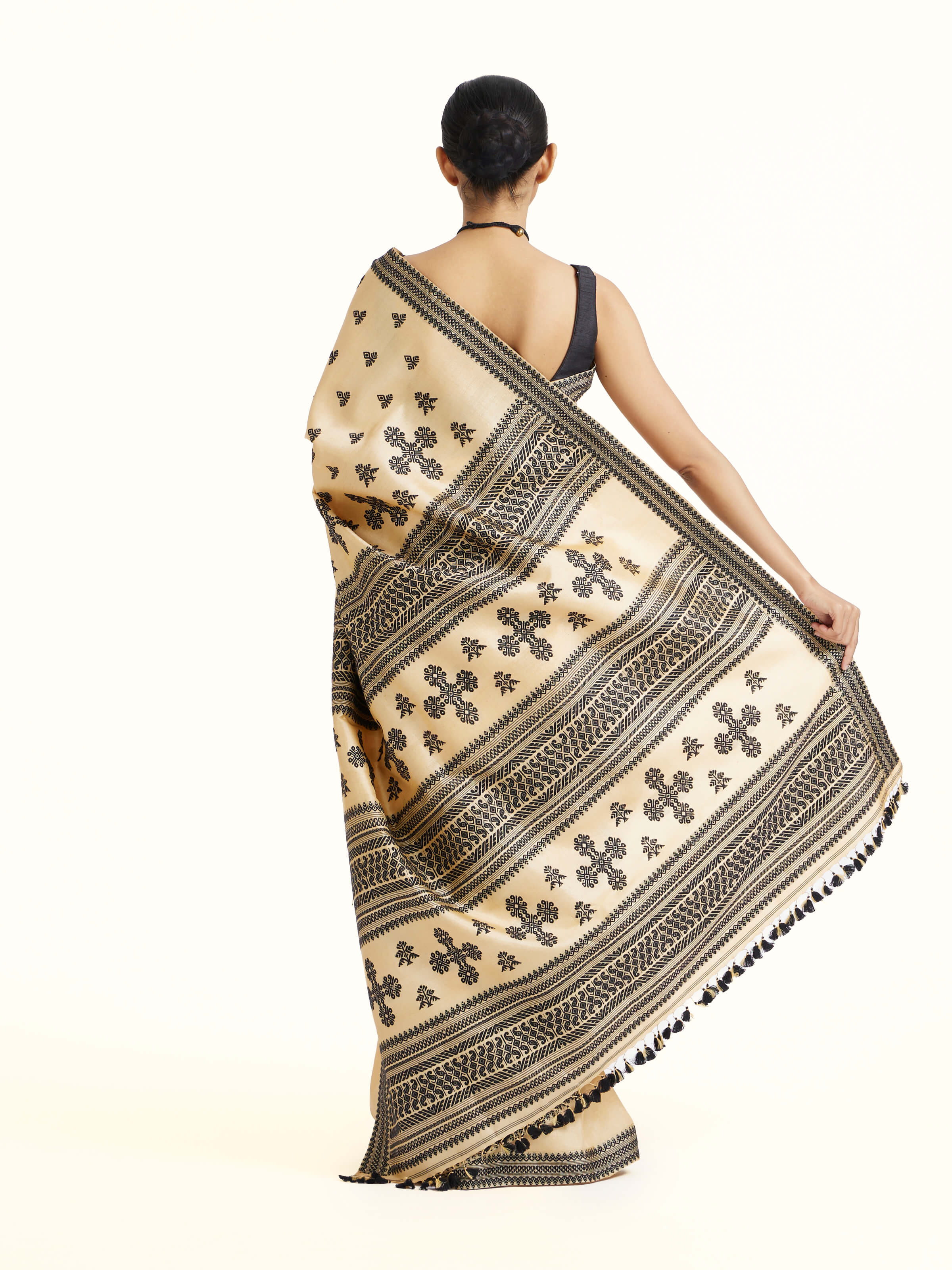 Beige Tussar Silk Saree