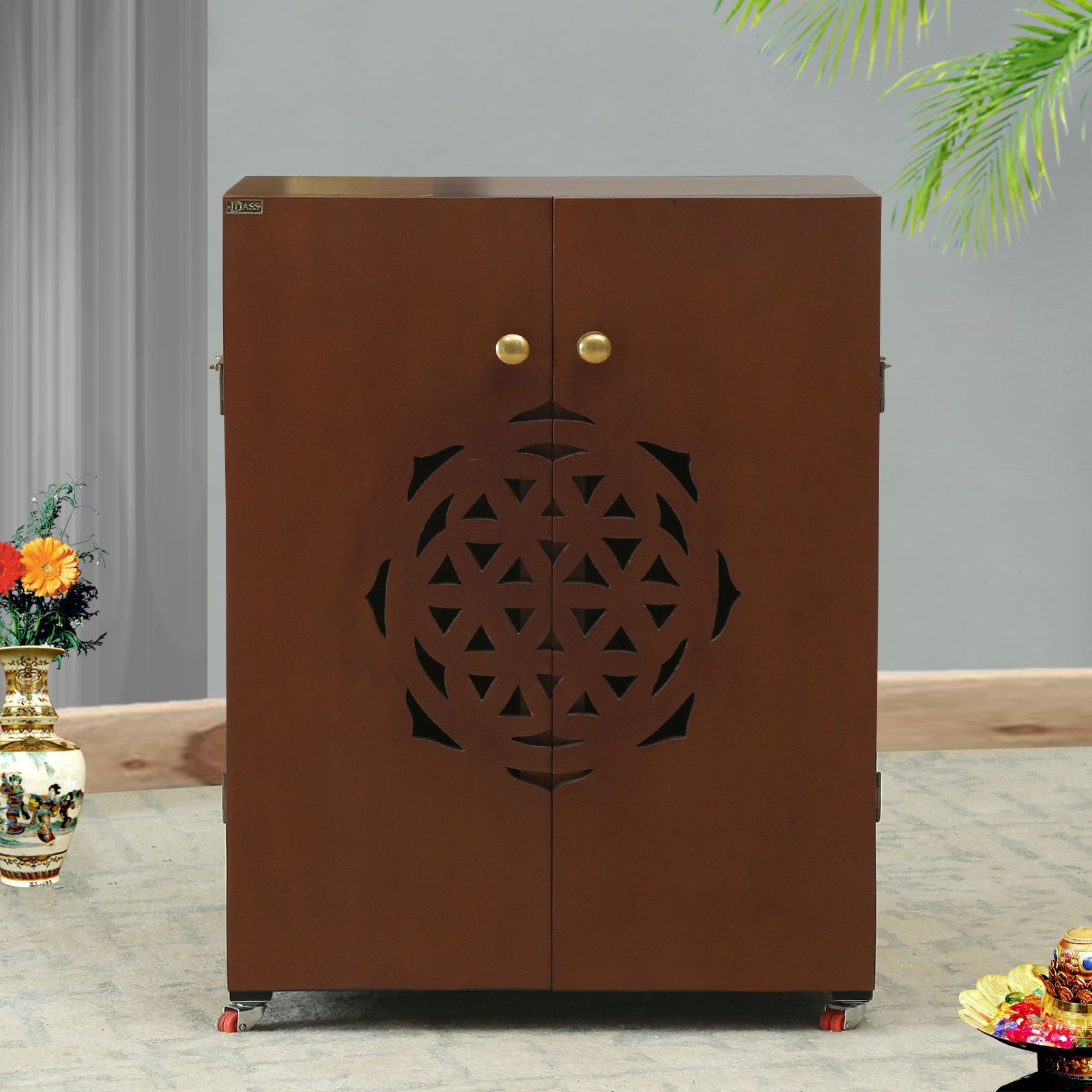 D'Dass Big Wooden Temple For Pooja Cabinet In Home and Office With Door