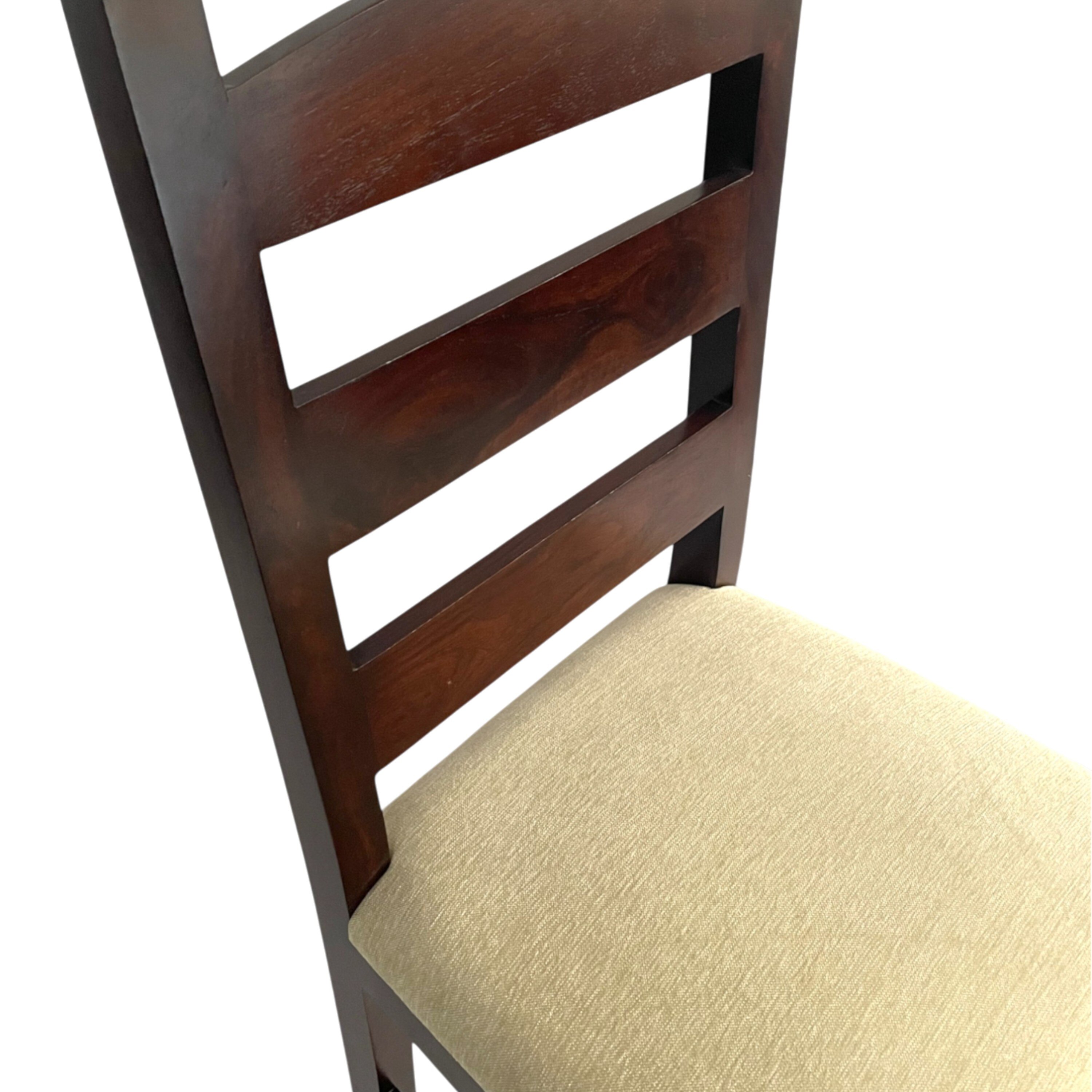 Newport Sheesham Wood   Dining Chair in Beige Mossy Fabric     DARK WALNUT FINISH