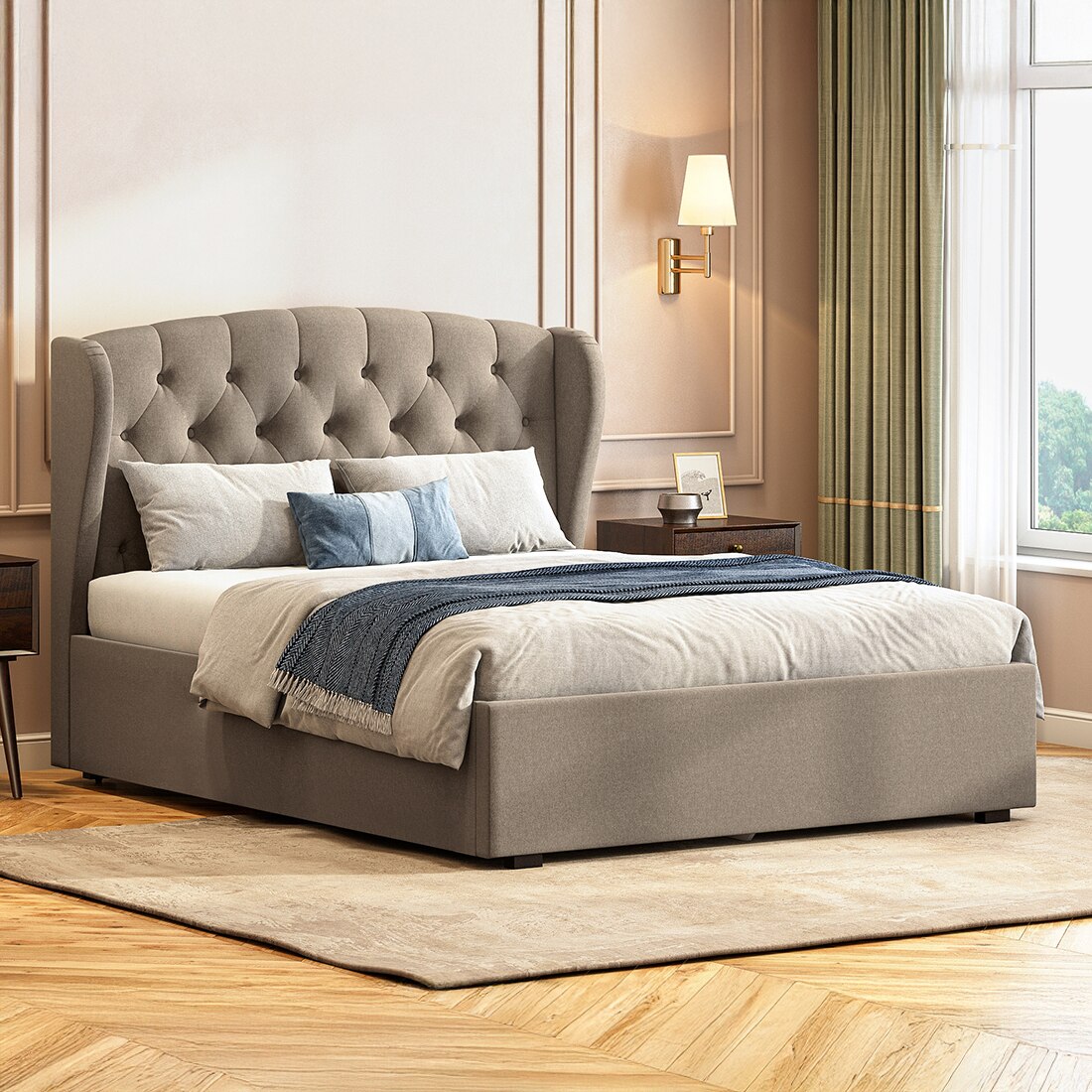 urban ladder Holmebrook Upholstered Storage Bed In Hydraulic (Bed Size : Queen, Colour : Shitake Beige)-picture-14