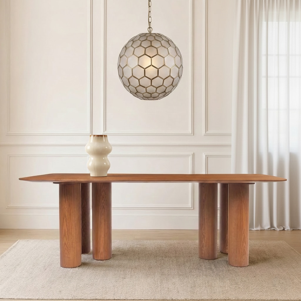 living shape Salad Veneer 6 Seater Dining Table in Brown Finish-picture-19
