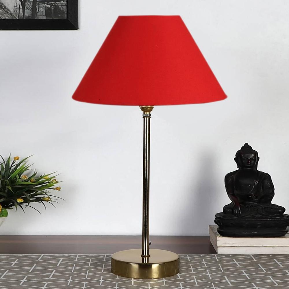Red cotton with Metal Gold Table Lamp - Devansh