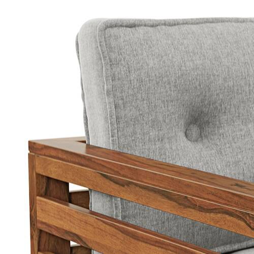 Raymond Wooden Sofa - Teak Finish (Vapour Grey) (Finish : teak; Custom Set - Sofas : 0003; Standard Set - Sofas : none; Sofa Material : fabric; Sofa Size : regular; Sofa Type : regular; Colour : vapour grey)