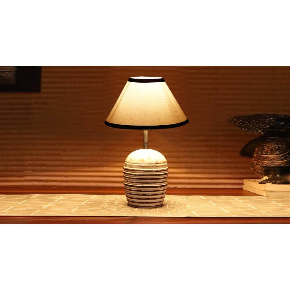 White & Black cotton with White Brushed Wood Table Lamp
