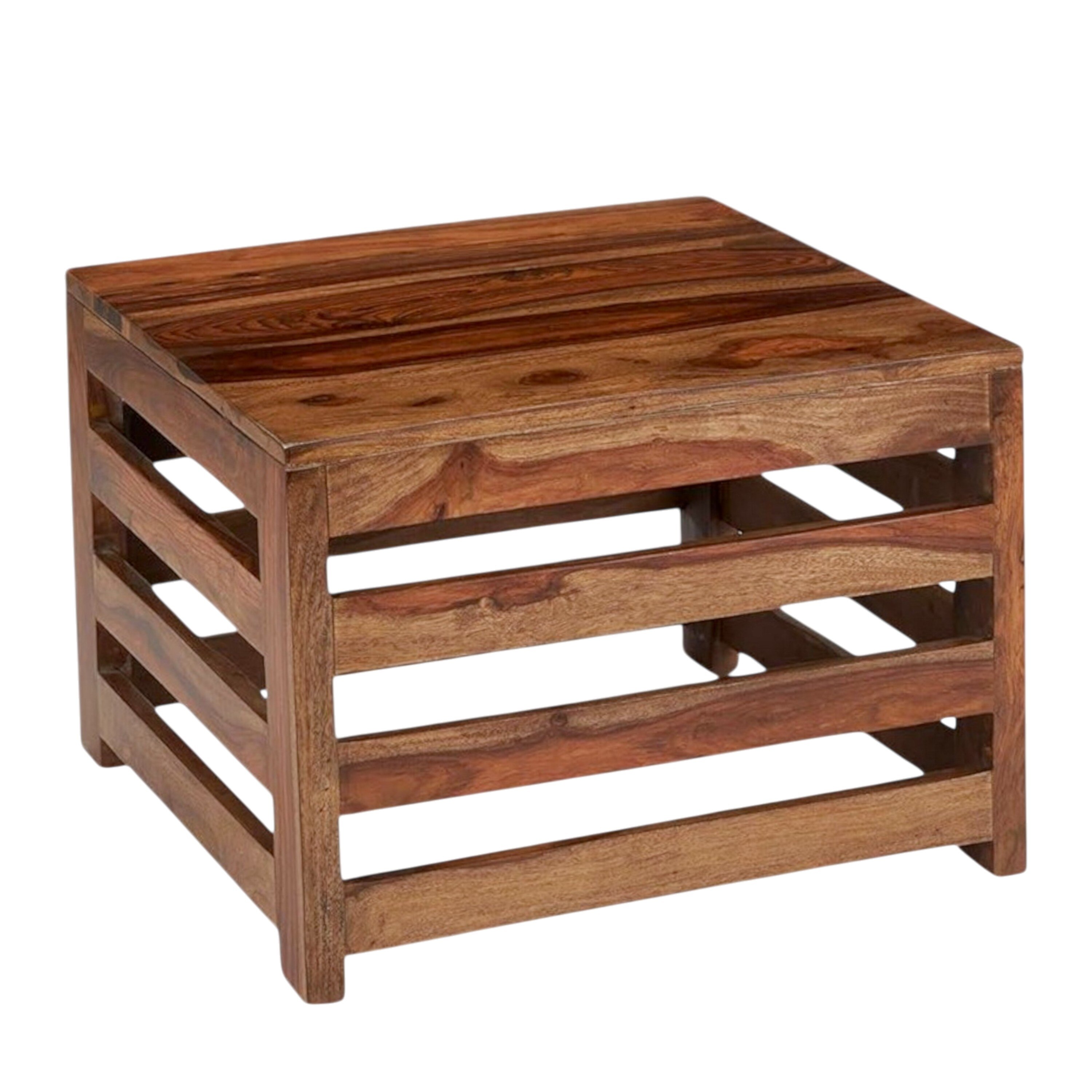 Kingsville Sheesham Wood Contemporary Square Coffee Table In Natural Teak Finish