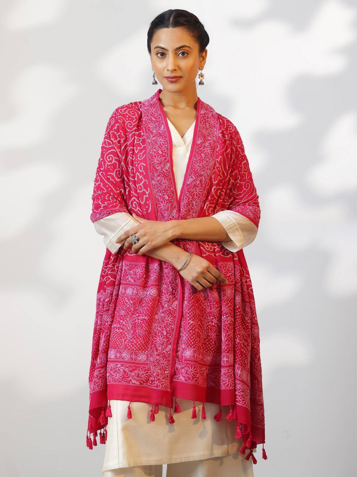 Pink Georgette Bandhani Tie & Dye Dupatta