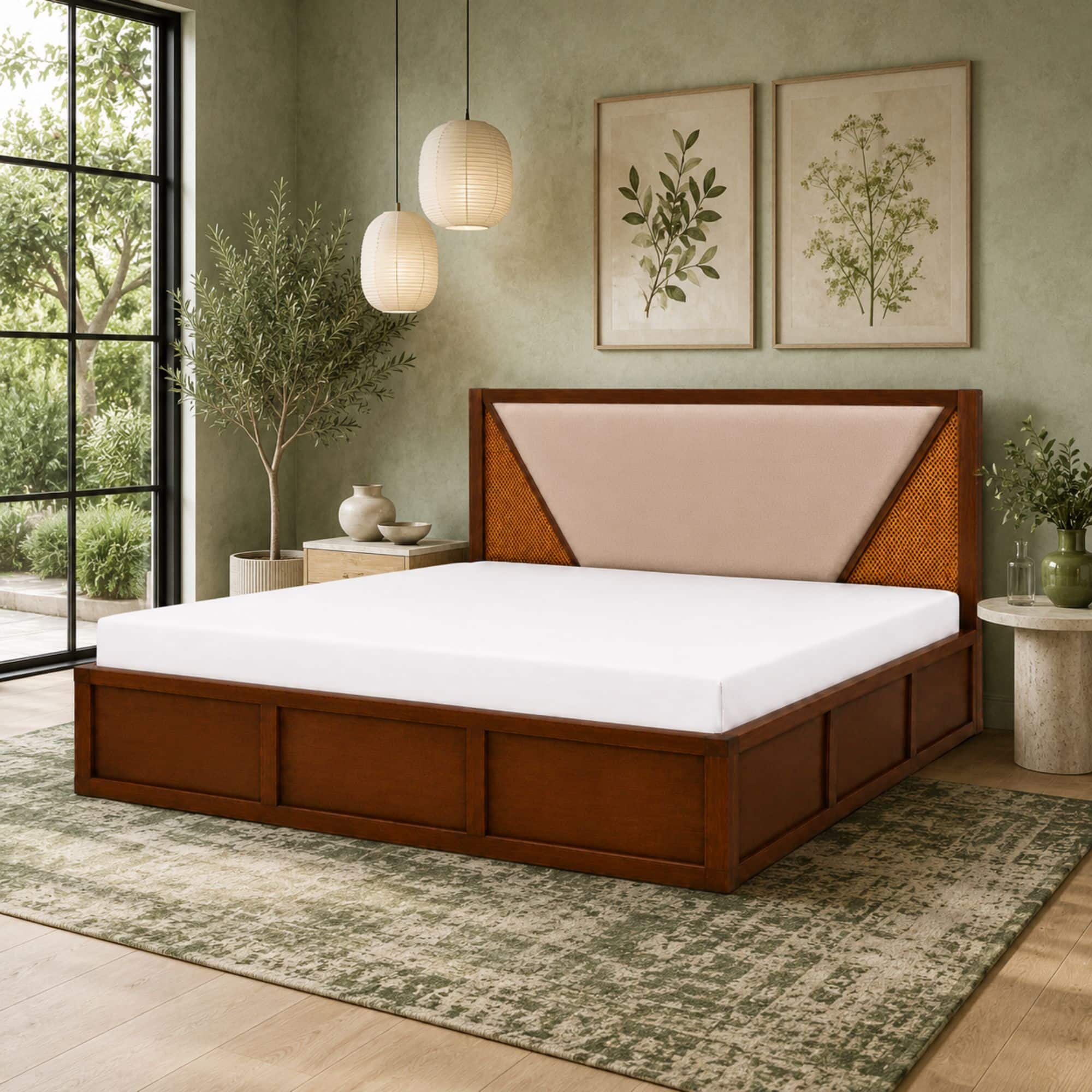 Shilp Solid Wood Comfort King Bed Hydraulic Storage Provincial Teak Finish Mattress 72 x 78 Inches