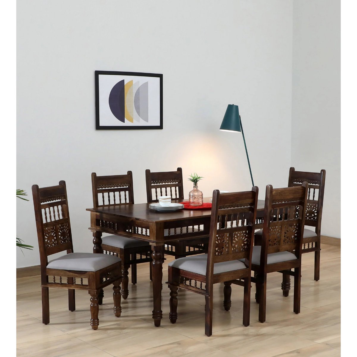 Hrishita Solid Wood 6 Seater Dining Table In Teak Finish