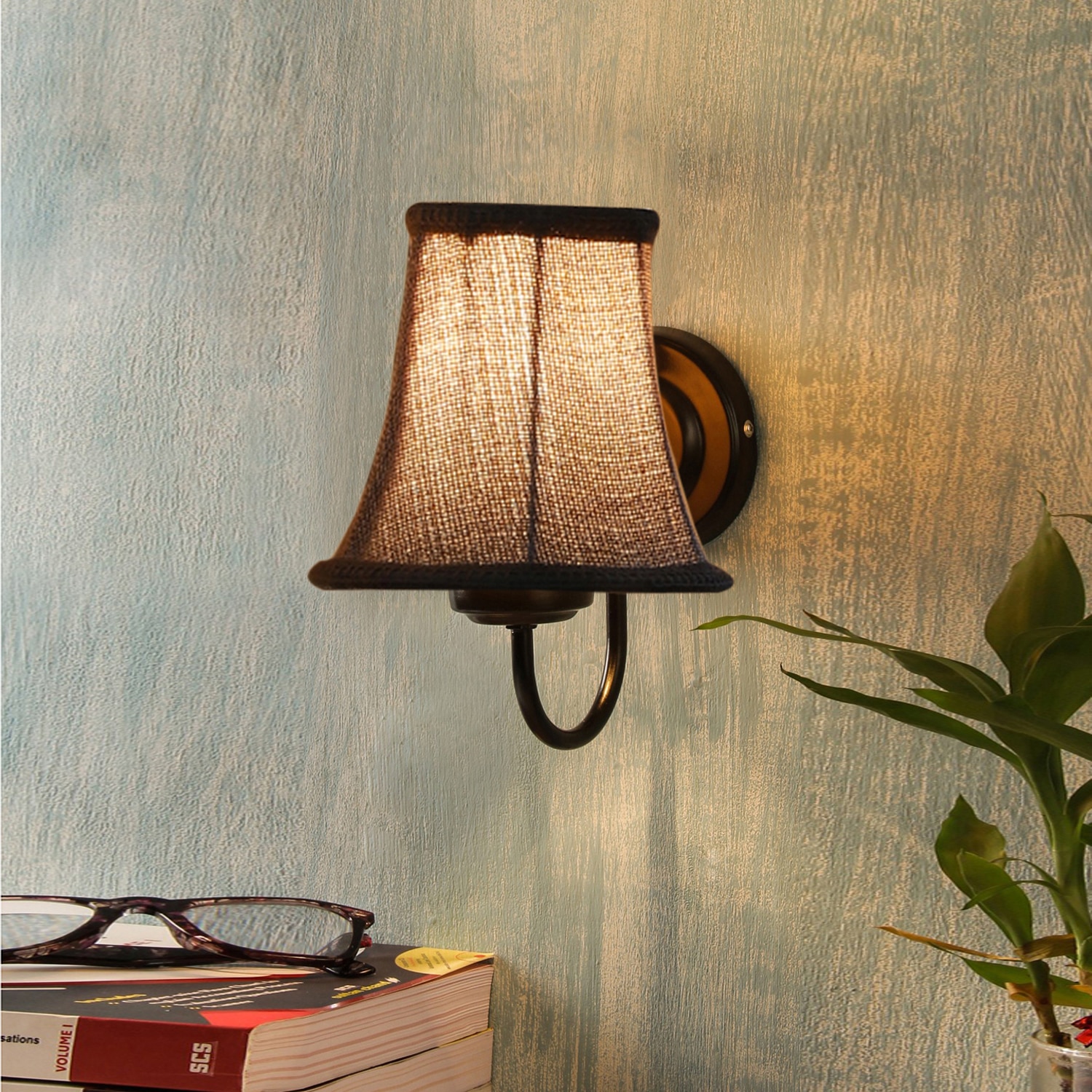 Devansh Black Wall Mounted Lamp With Beige Jute Shade - Devansh