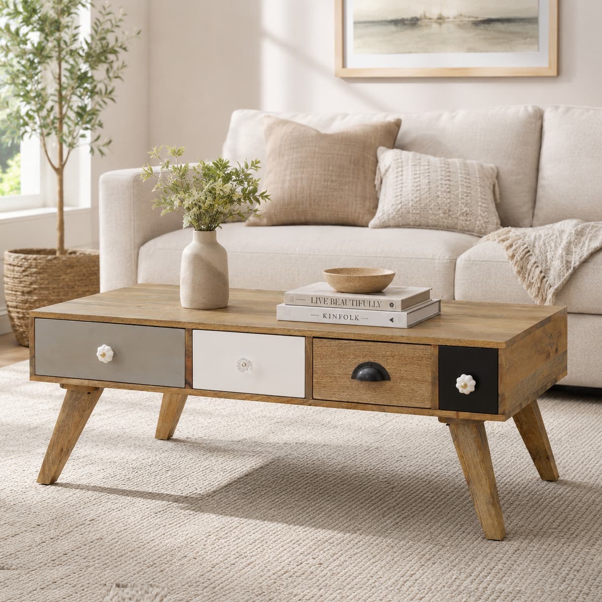 Herman Solid Wood Coffee Table in Natural Finish by Bohemiana - Woodenmood