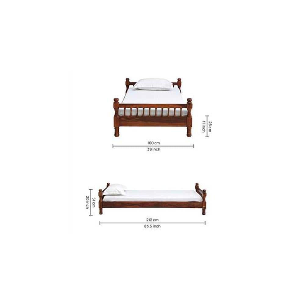 Wood Solid Wood Single Size Non Storage Bed In Honey Oak Finish