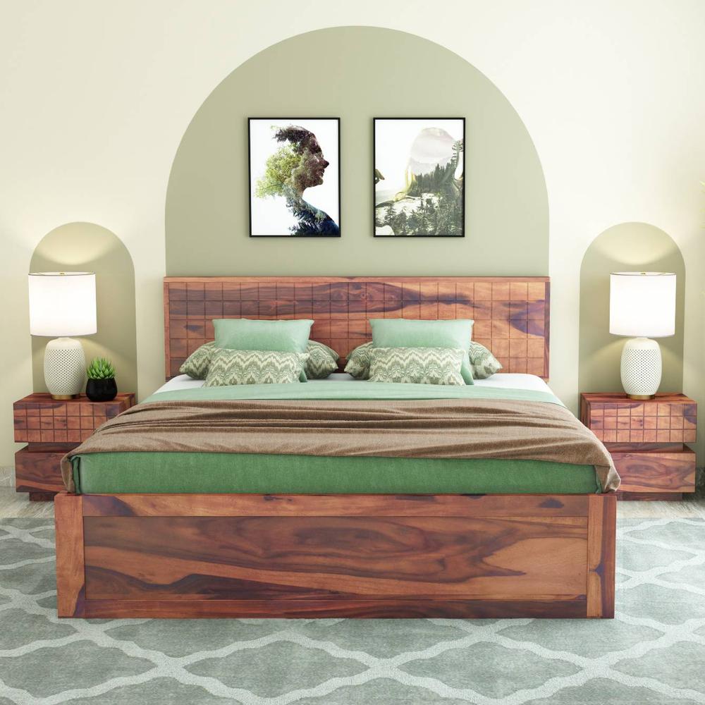 Esra Sheesham Wood King Size Bed Box Storage Provincial Teak Finish (72 x 78 inches)