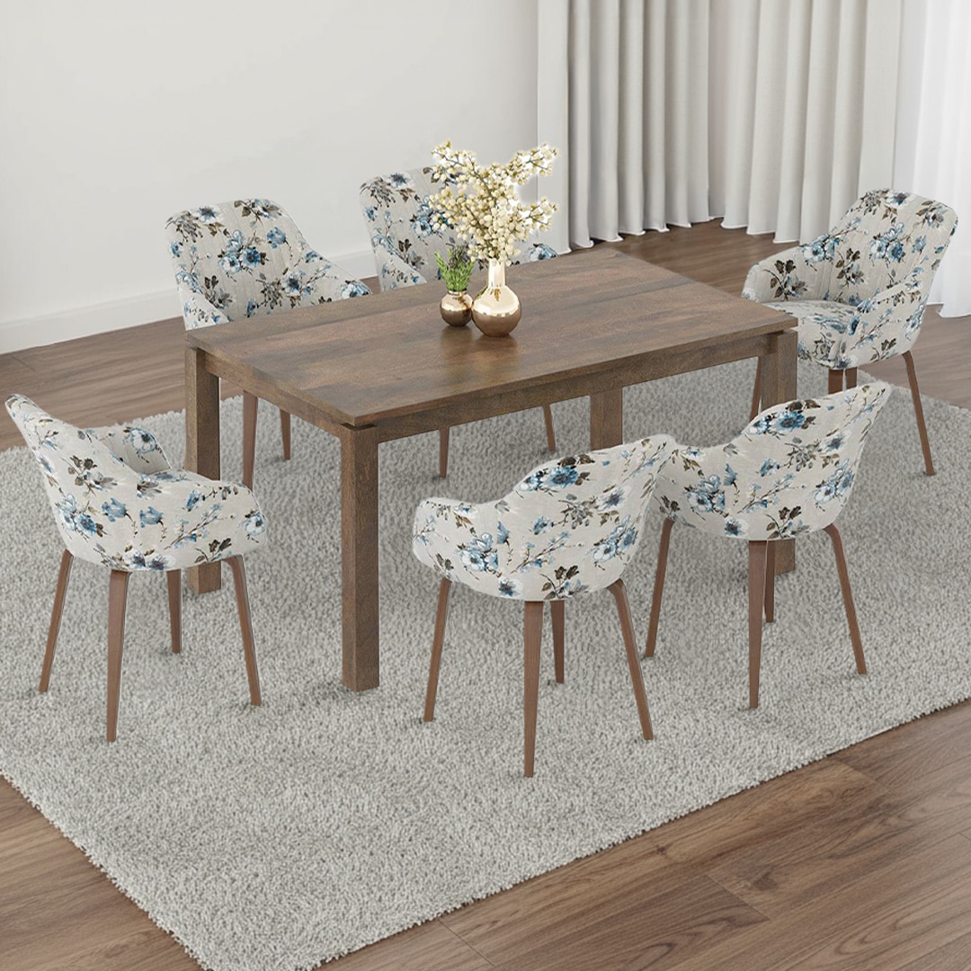 Atlas Solid Wood 6 Seater Compact Dining Table With 6 Rochelle Lounge Chair