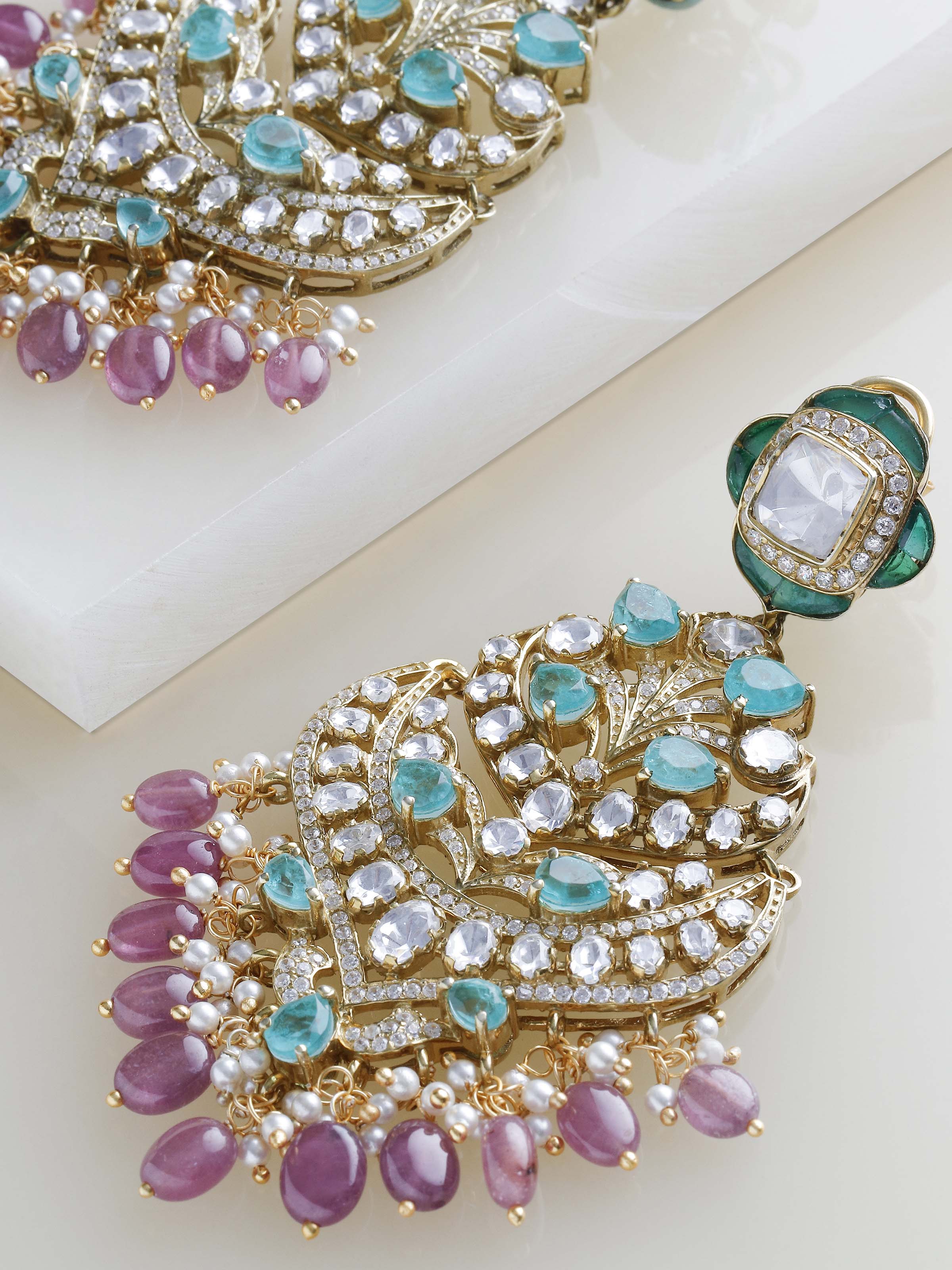 Silver smithing chandelier earrings close-up on display – Swadesh