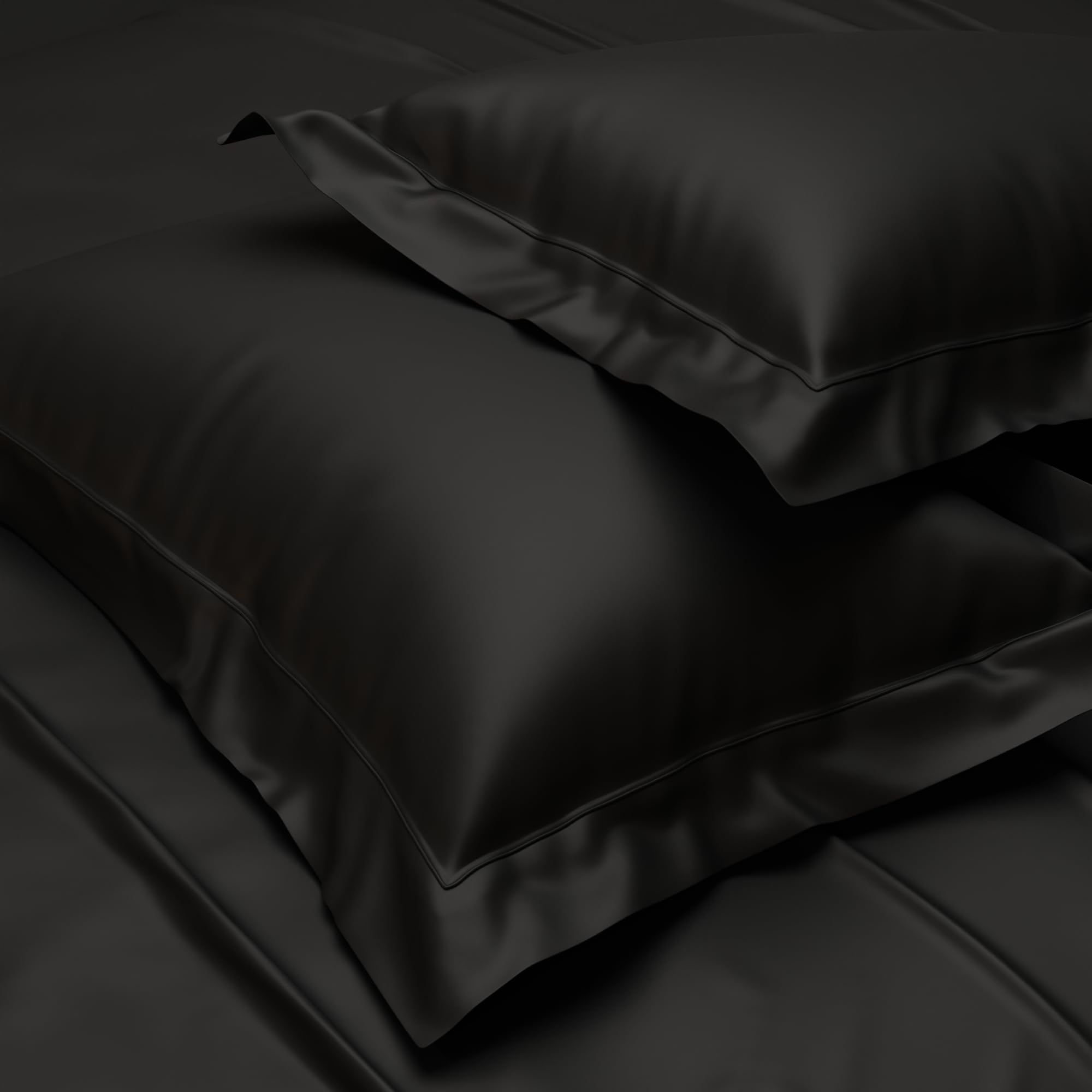 Stoa Paris Satin Pillow Covers,  Premium Plain Pillow Cover Set of 2, 68L x 45W cms - Midnight Black - Stoa Paris